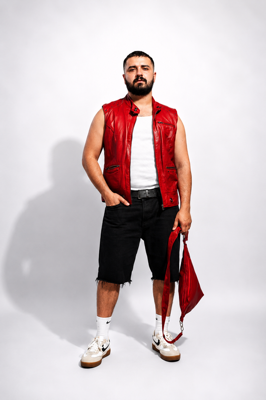 Red Leather Vest & Matching Side Bag